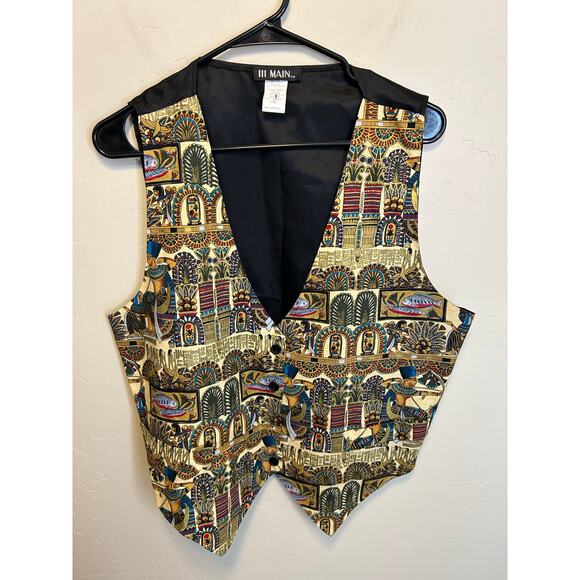Vintage 90s III Main Egyptian Print Cotton Vest Unisex Bold Statement Size L - Picture 2 of 6